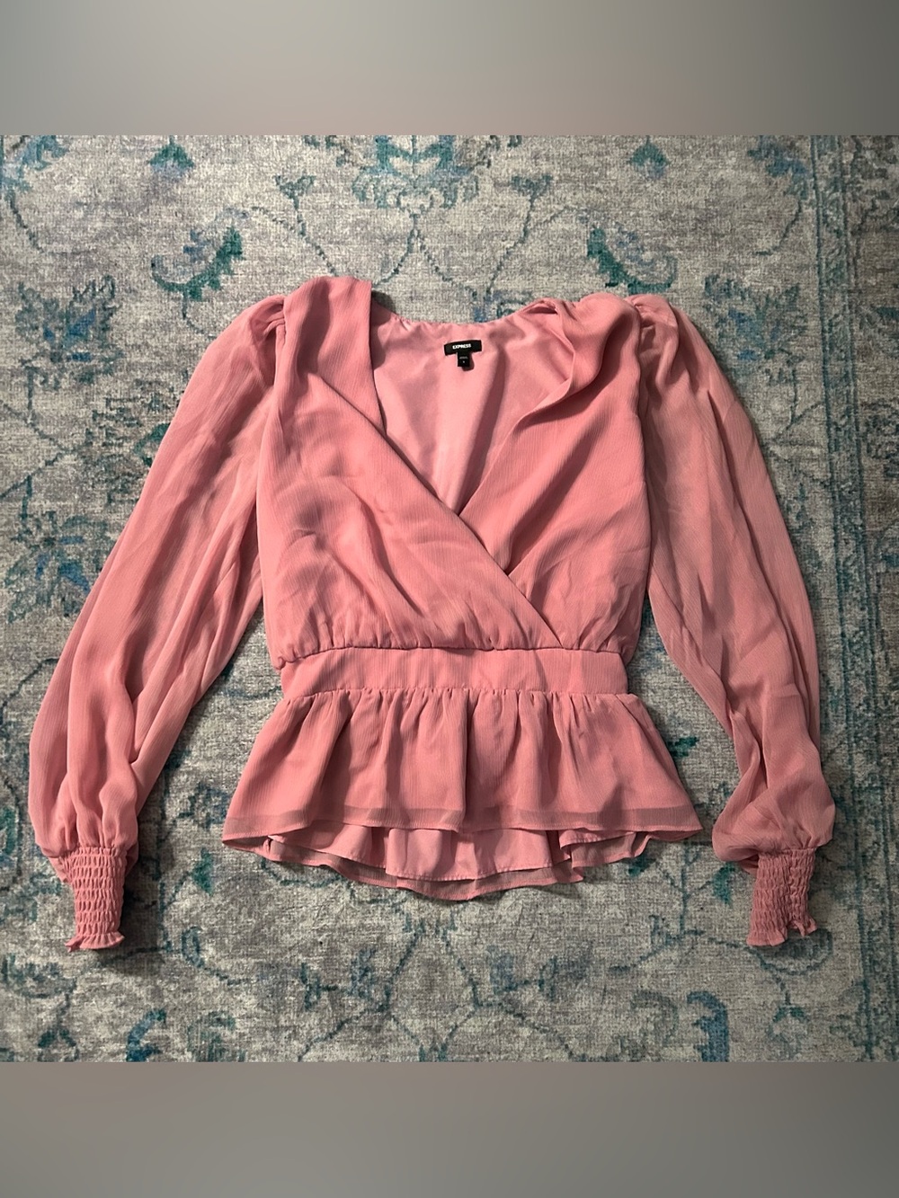 Express Dusty Pink Wrap Peplum Blouse